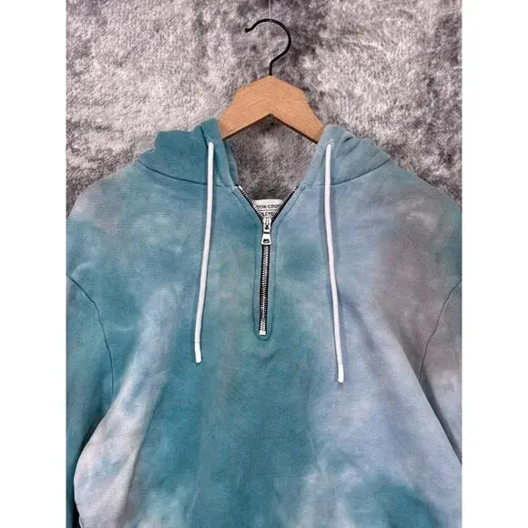 Cotton Citizen Hoodie Large Womens Blue Green Tie Dye 1/2 Zip Crop Sweatshirt - Picture 2 of 8